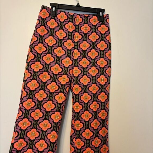 Mango Women's Printed Straight Pants Flare Leg Long Inseam SZ SM Retro Groovy - Picture 9 of 12